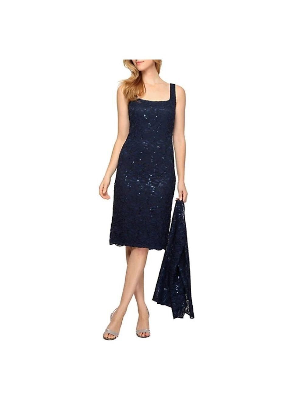 Alex Evenings Sequined Lace Mini Dress